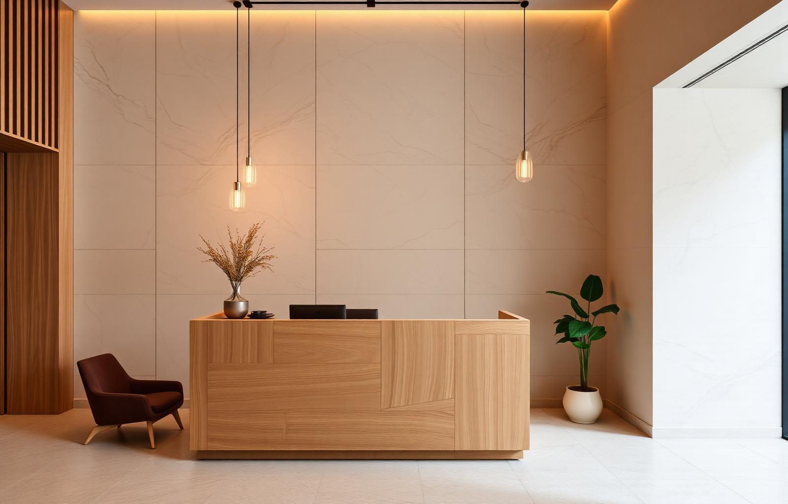 Recepção corporativa minimalista reformada na Vila Olímpia